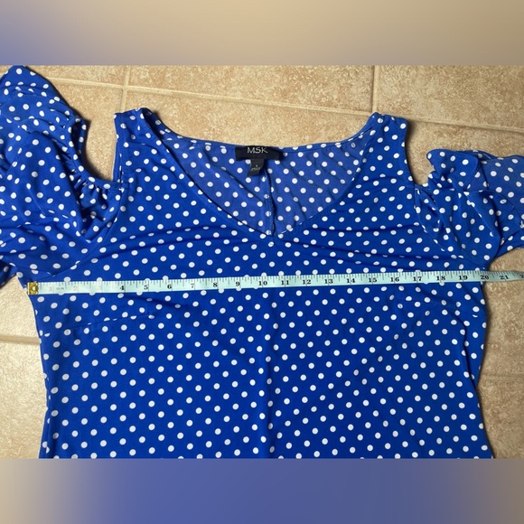 MSK Blue Polka Dot Dress, Size Large - Picture 5 of 9